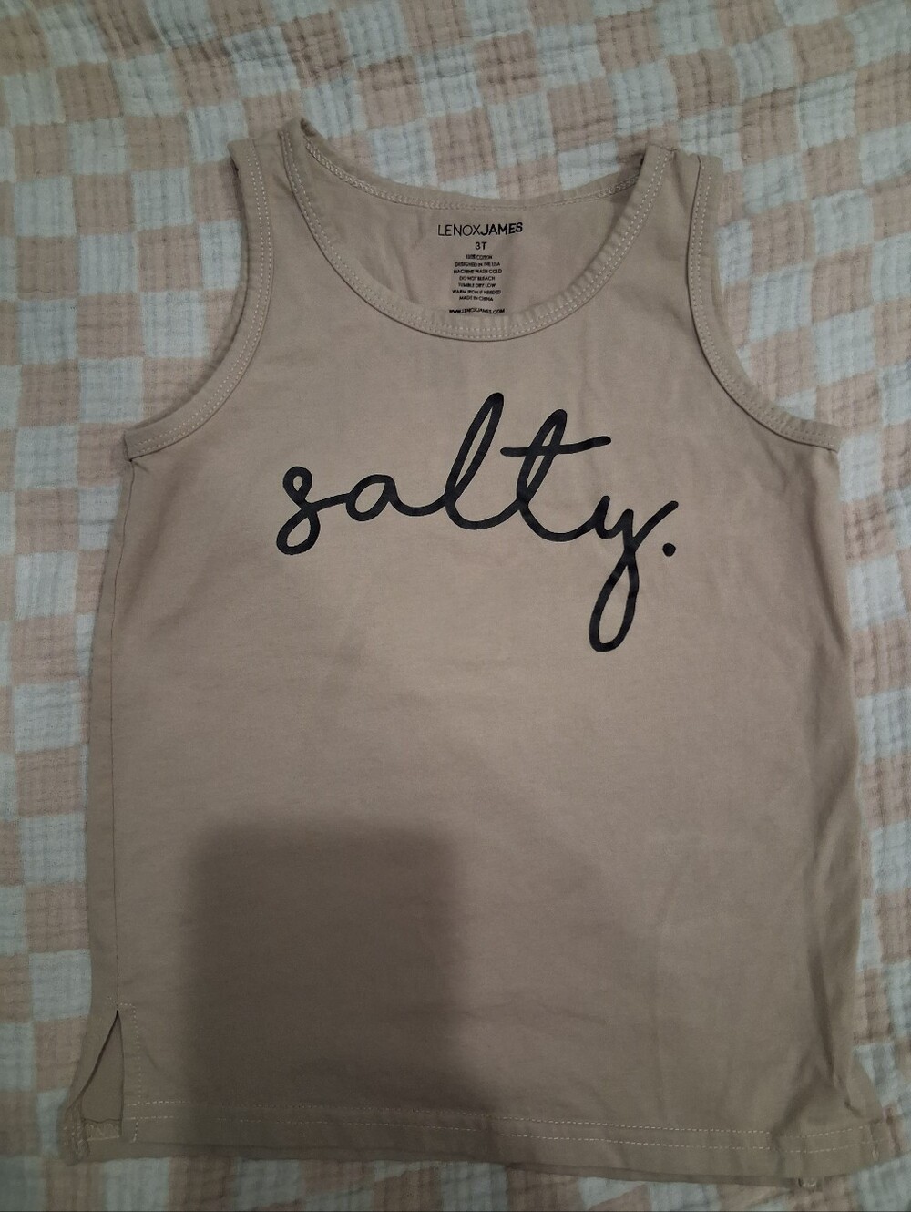 Lenox James Salty Graphic Tan Tank Top , Beach Baby Toddler Tank Top ,